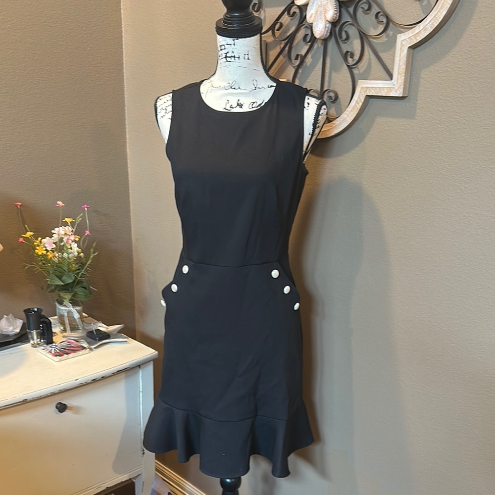 LOFT Black Sleeveless Mini Dress with Button Accents